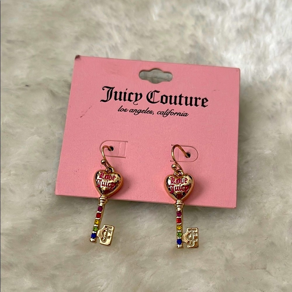 Juicy Couture Gold Red Key Heart Earrings